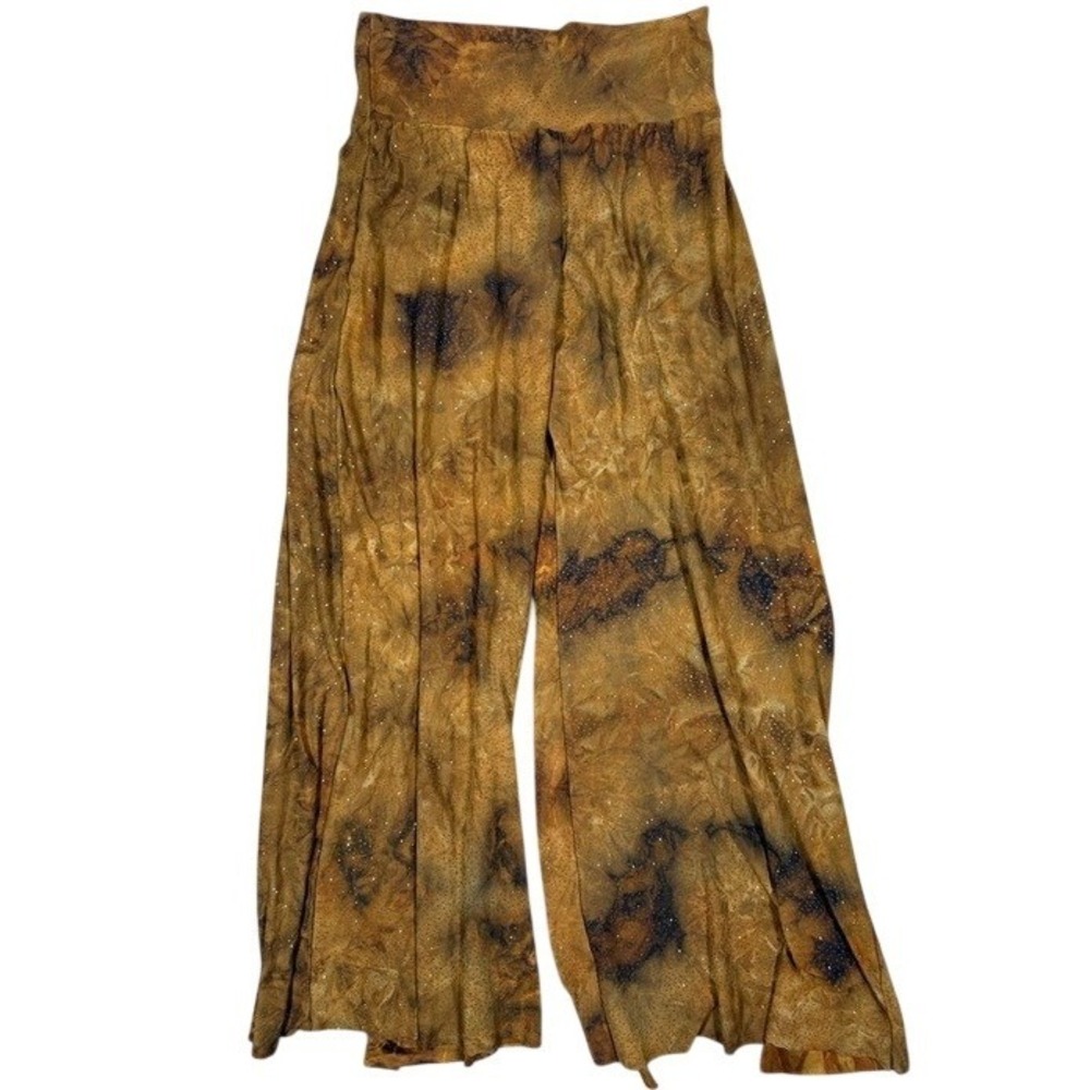 Junior Brown Tie Dye Glitter Wide‎ Leg Palazzo Pants High Waist Medium F6-23